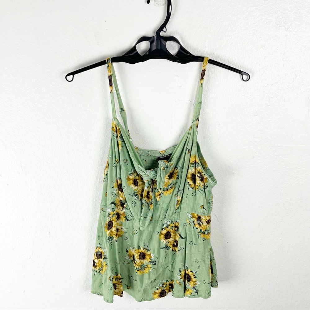 TORRID Green Front Tie Adjustable Straps Smocked Back Sunflower Tee 00 Boho